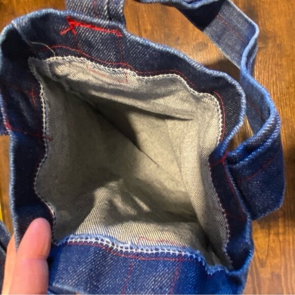 Upcycled Simple Dark Denim Tote Bag Jean Handmade - Picture 4 of 5